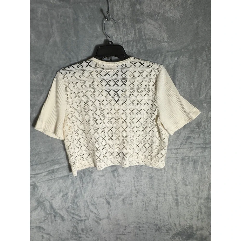 Kathie Lee Collection Cream Crochet Knit Short Sleeve Cardigan‎ Vintage Sz 10